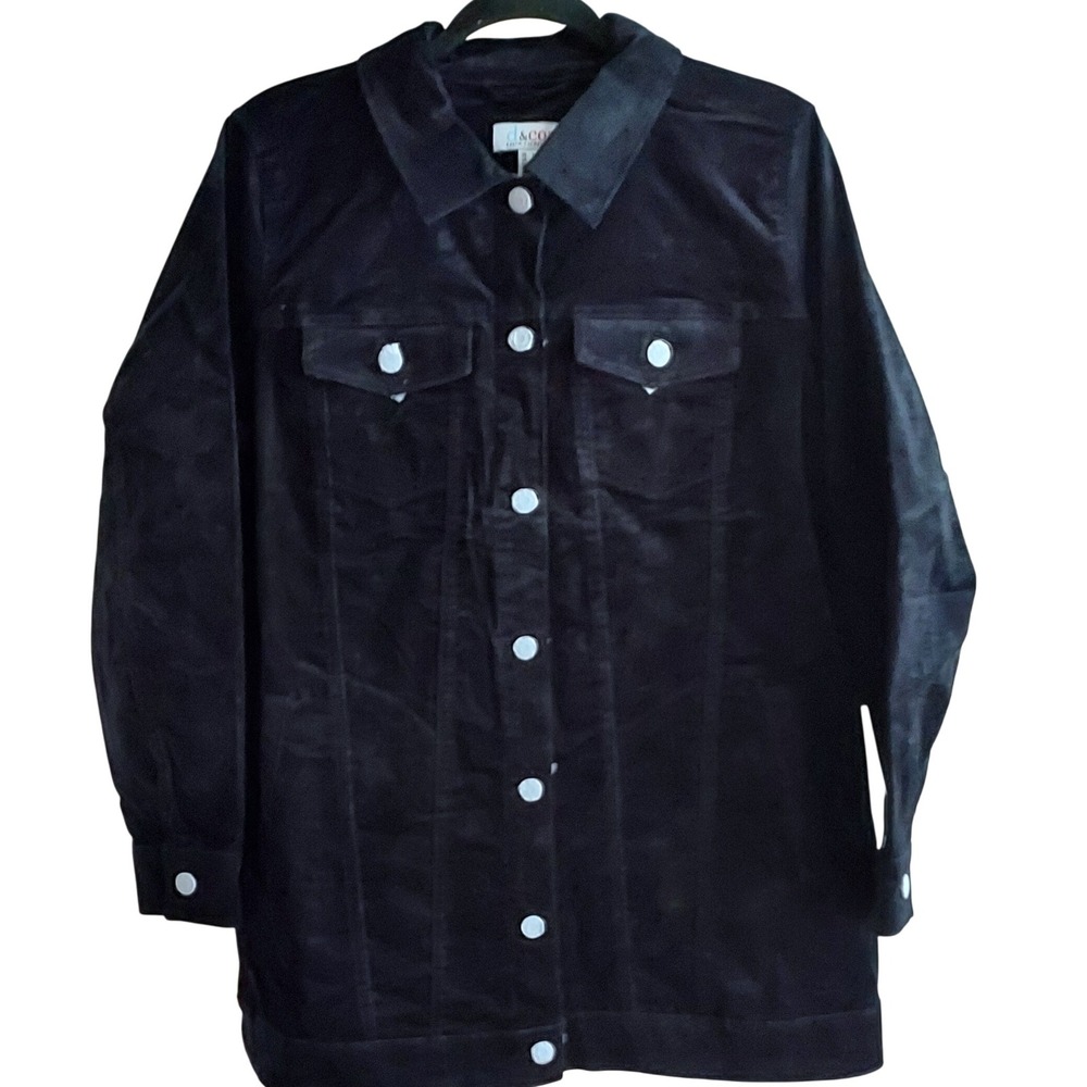 D & Co Wms M Black‎ Velvet Type Cotton Spandex Jean Style Jacket